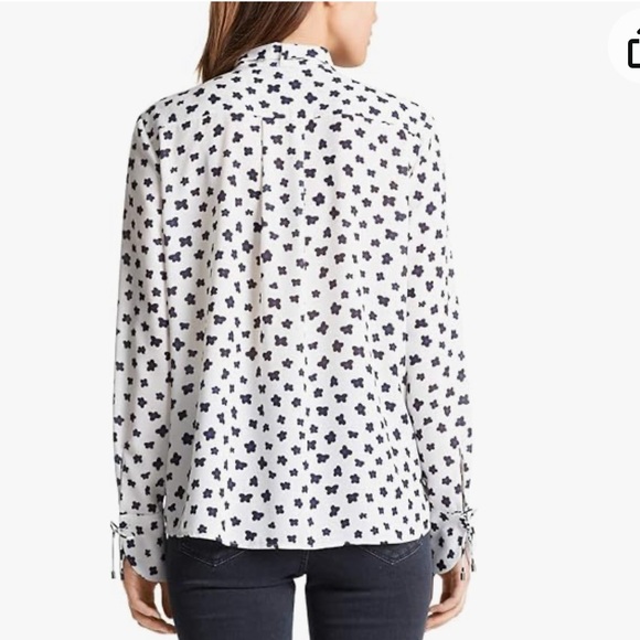 Marc Cain Button up Shirt Front Bow Floral White Black Blue size 5 - Picture 2 of 16